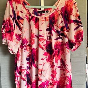 Apt. 9 Pink and Purple Puff Sleeve Graphic Blouse